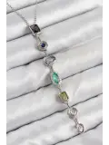 Pirinç Renkli Zirkon Taşlı Model Gümüş Renk 7 Element Kadın Y Kolye
