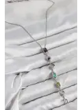 Pirinç Renkli Zirkon Taşlı Model Gümüş Renk 7 Element Kadın Y Kolye