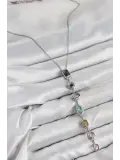 Pirinç Renkli Zirkon Taşlı Model Gümüş Renk 7 Element Kadın Y Kolye