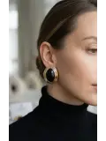 Pirinç Siyah Badem Model Vintage Gold Kadın Küpe