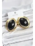 Pirinç Siyah Badem Model Vintage Gold Kadın Küpe