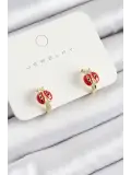 Pirinç Uğur Böceği Model Gold Renk Çocuk Küpe