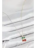 Pirinç Zirkon Taşlı Kiraz Model Gold Renk Kadın Kolye