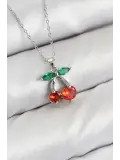 Pirinç Zirkon Taşlı Kiraz Model Gümüş Renk Kadın Kolye