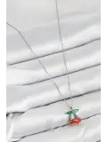 Pirinç Zirkon Taşlı Kiraz Model Gümüş Renk Kadın Kolye