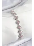 Pirinç Zirkon Taşlı Pembe Yonca Baget Model Gümüş Renk VIP Seri Kadın Bileklik