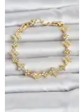 Pirinç Zirkon Taşlı Yonca Model Gold Renk Kadın Bileklik