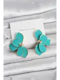 Turkuaz Mineli Lotus Model Pirinç Kadın Küpe