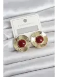 Vintage Model Bordo Gold Renk Pirinç Kadın Küpe