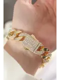 Vip Seri Pirinç Zirkon Taşlı Gold Renk Gurmet Bileklik