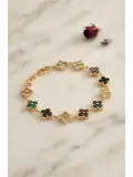 Yonca Model Karışık Renk Zirkon Taşlı Kadın Bileklik