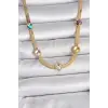 316L Çelik Gold Renk İtalyan Zincir Renkli Zirkon Taşlı Kalp Figür Kadın Kolye