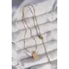 316L Çelik Gold Renk Kare Charm Model Kolye
