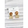 316L Çelik Gold Renk Leopar Desenli Plaka Model Kadın Küpe