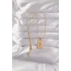 316L Çelik Gold Renk Pembe Mineli El Figür Tarot Kolye