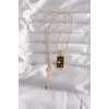 316L Çelik Gold Renk Siyah Mineli Yıldız Figür Tarot Kolye