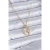 316L Çelik Gold Renk Zirkon Taşlı Ay Yıldız Model Kadın Kolye