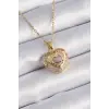 316L Çelik Gold Renk Zirkon Taşlı Kalp Model Vintage Kadın Kolye