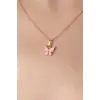 Gold Pembe Renk Kelebek Figür Kadın Kolye