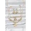 Gold Renk Pirinç Kolye Bileklik ve Küpe Seti