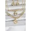 Gold Renk Pirinç Kolye Bileklik ve Küpe Seti