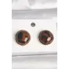 Pirinç Gold Renk 3D Daire Leopar Model Kadın Küpe