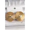 Pirinç Gold Renk Kalp İşlemeli Daire Plaka Model Kadın Küpe