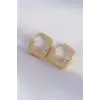 Pirinç Gold Renk Kare Küpe