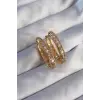 Pirinç Gold Renk Zirkon Taşlı Oval Model Küpe