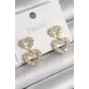 Pirinç Gold Renk Zirkon Taşlı Sallantı Kalp Model Kadın Küpe