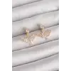 Pirinç Gold Renk Zirkon Taşlı V Model Küpe