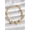 Pirinç Gold Renk Zirkon Taşlı Yonca Model Kadın Bileklik