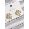 Pirinç Gold Renk Zirkon Taşlı Yonca Model Kadın Küpe
