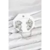 Pirinç Gümüş Renk Yılan Model Zincir Bağlantılı Ear Cuff Küpe Seti