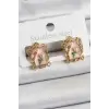Pirinç Pembe Mineli Sanatsal Portre Model Gold Renk Kadın Küpe