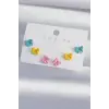 Pirinç Rengarenk Mineli Minimal Fiyonk Küpe Seti