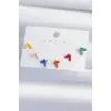 Pirinç Rengarenk Mineli Minimal Kelebek Küpe Seti