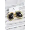Pirinç Siyah Badem Model Vintage Gold Kadın Küpe