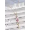 Pirinç Zincir Gold Renk Pembe Zirkon Taşlı Y Kolye