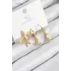 Pirinç Zirkon Taşlı 3lü Kuş Model Gold Renk Kadın Küpe