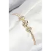 Pirinç Zirkon Taşlı Yonca Model Gold Renk Kadın Bileklik