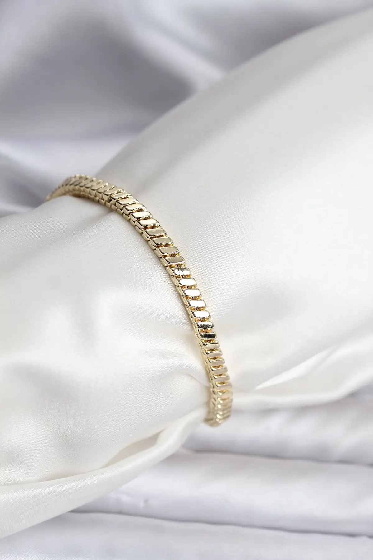 14K Gold Renk Kaplama Kare Zincir Model CM Kadın Bileklik
