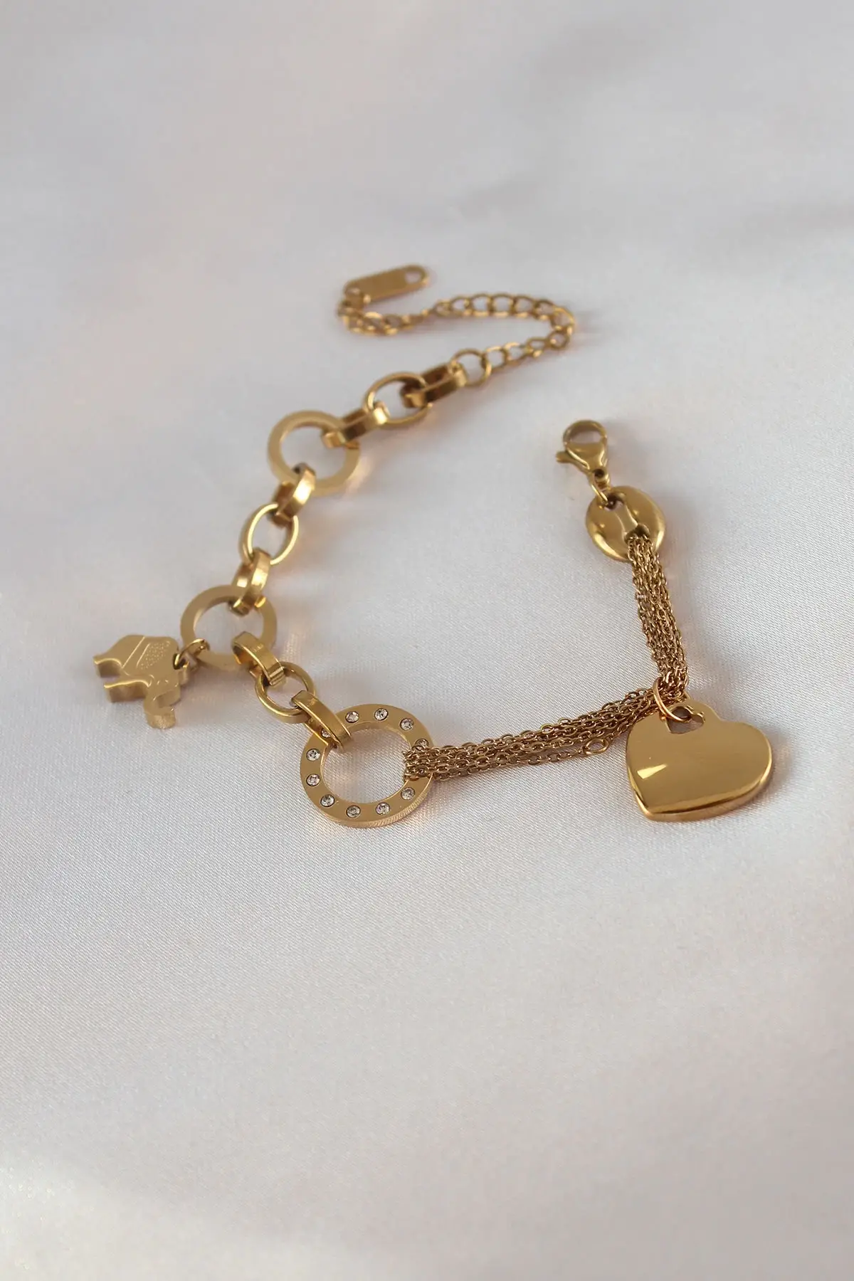 316L Çelik Gold Renk 2li Zincir Model Zirkon Taş Detay Kadın Bileklik