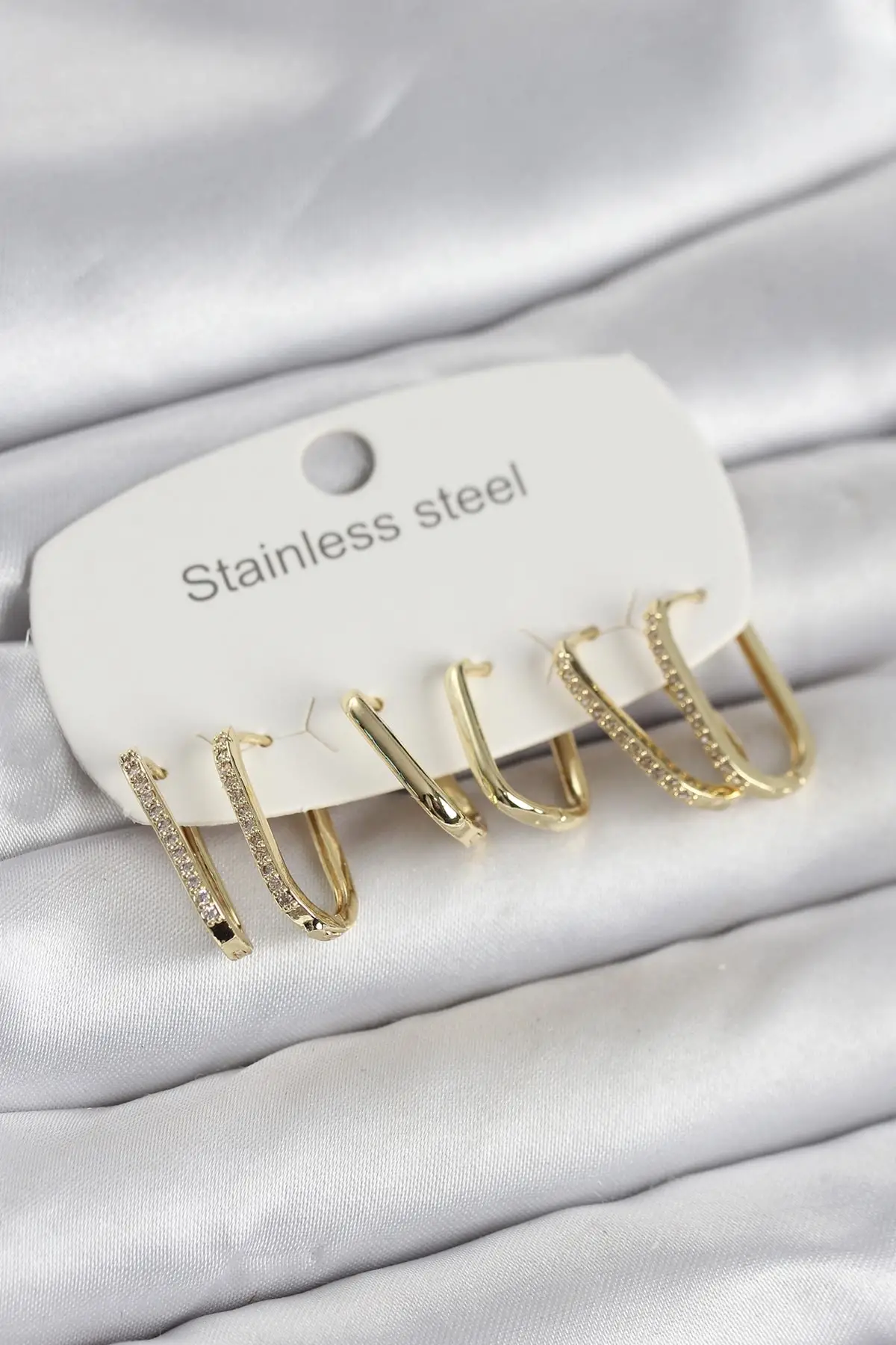 316L Çelik Gold Renk 6lı Set Geometrik Model Kadın Küpe