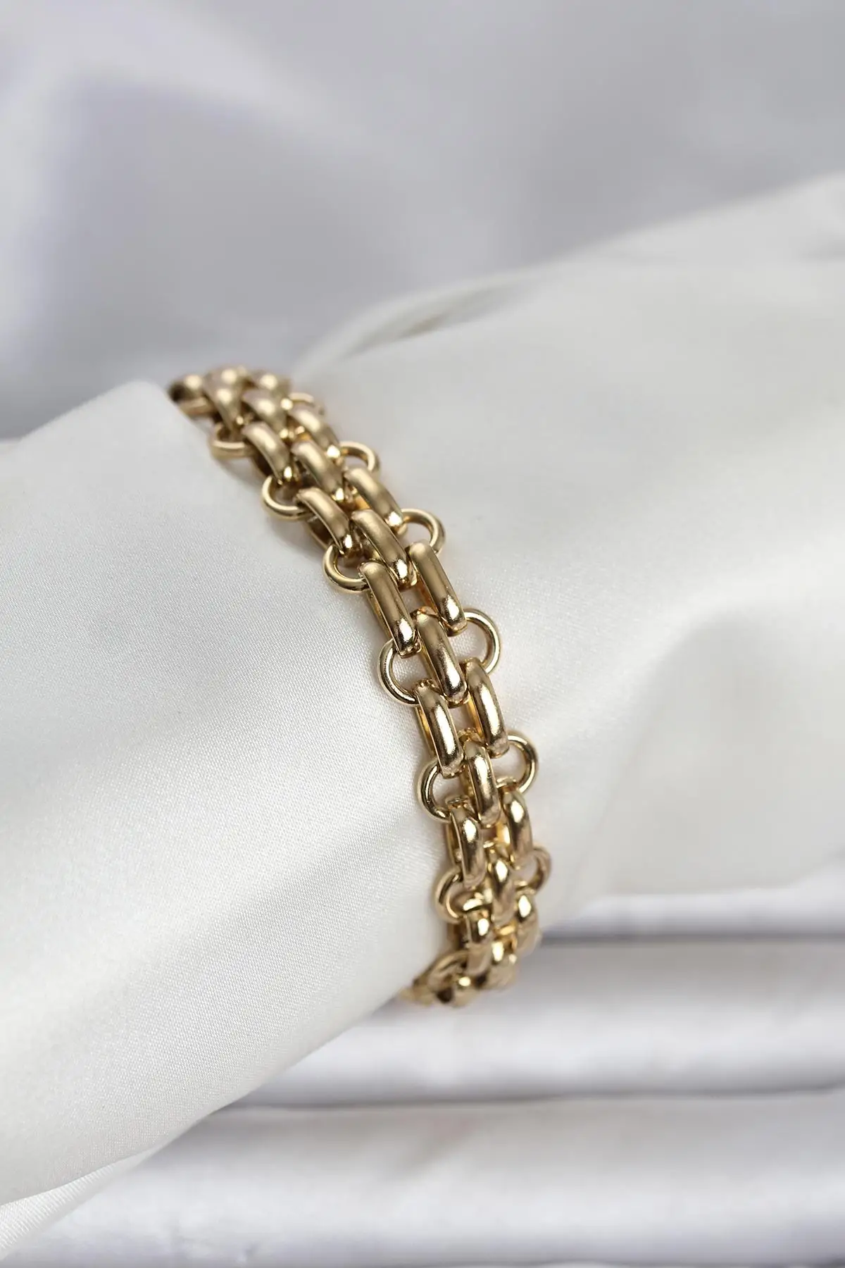 316L Çelik Gold Renk Hasır Zincir Model Kadın Bileklik