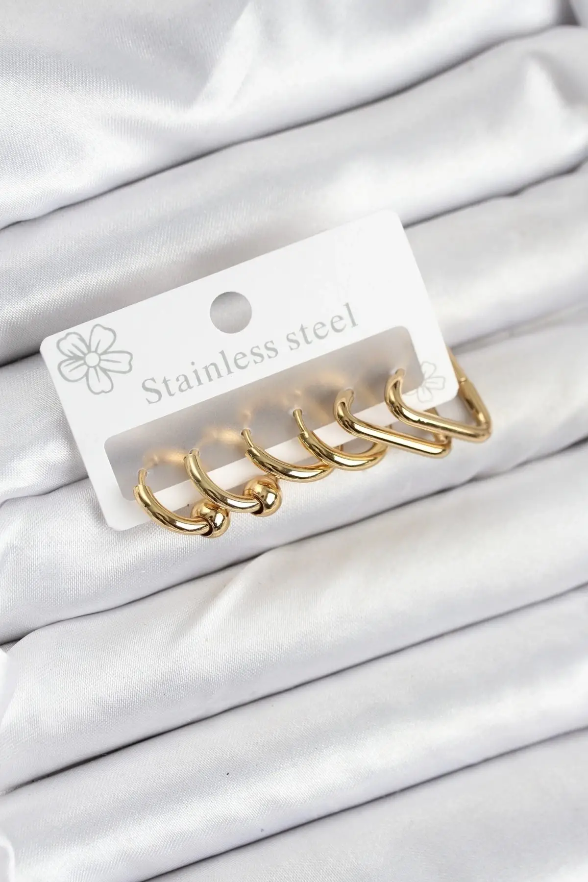 316L Çelik Gold Renk Kadın Küpe Seti