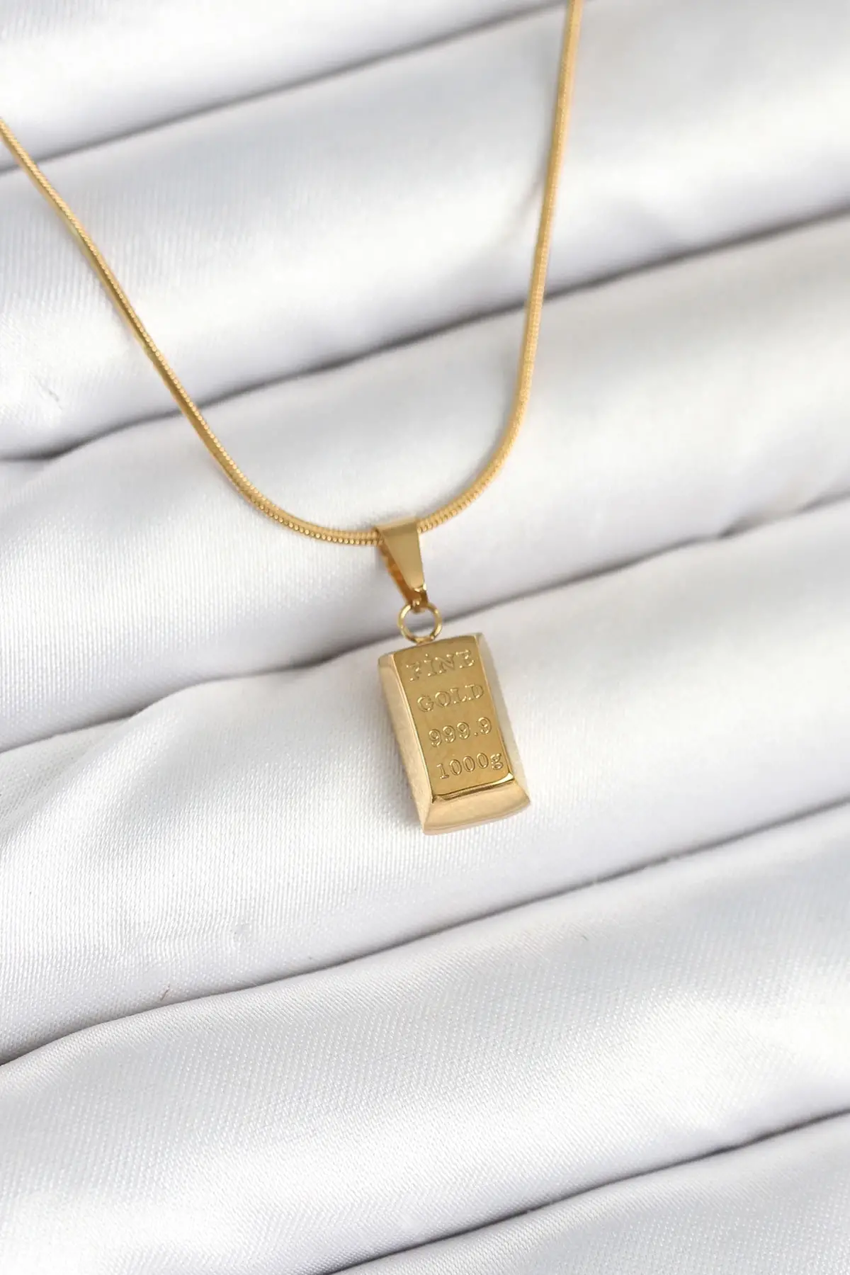 316L Çelik Gold Renk Mini Külçe Altın Model Kolye