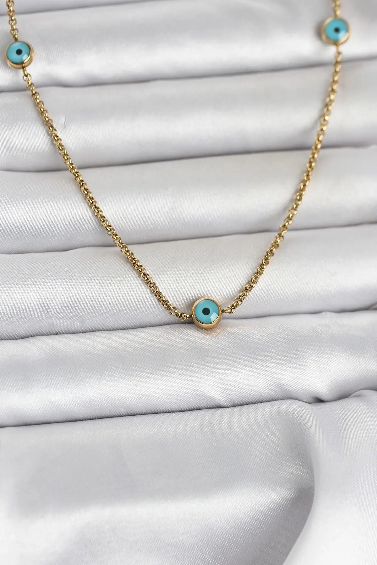 316L Çelik Gold Renk Nazarlı Model Kadın Kolye