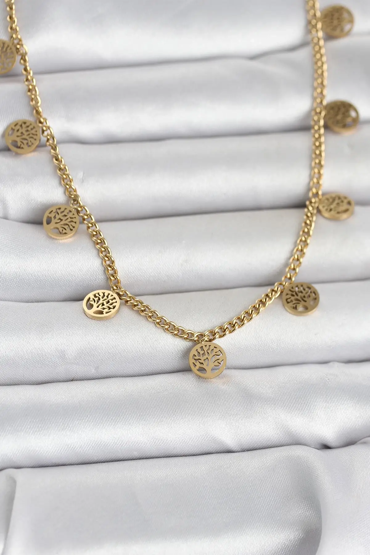 316L Çelik Gold Renk Yaşam Ağacı Model Kadın Kolye