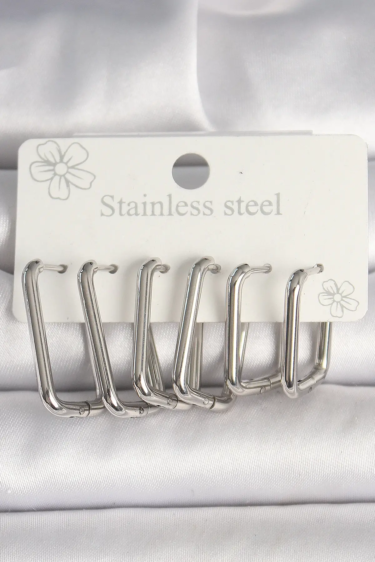 316L Çelik Gümüş Renk Kare Model Kadın Küpe Seti